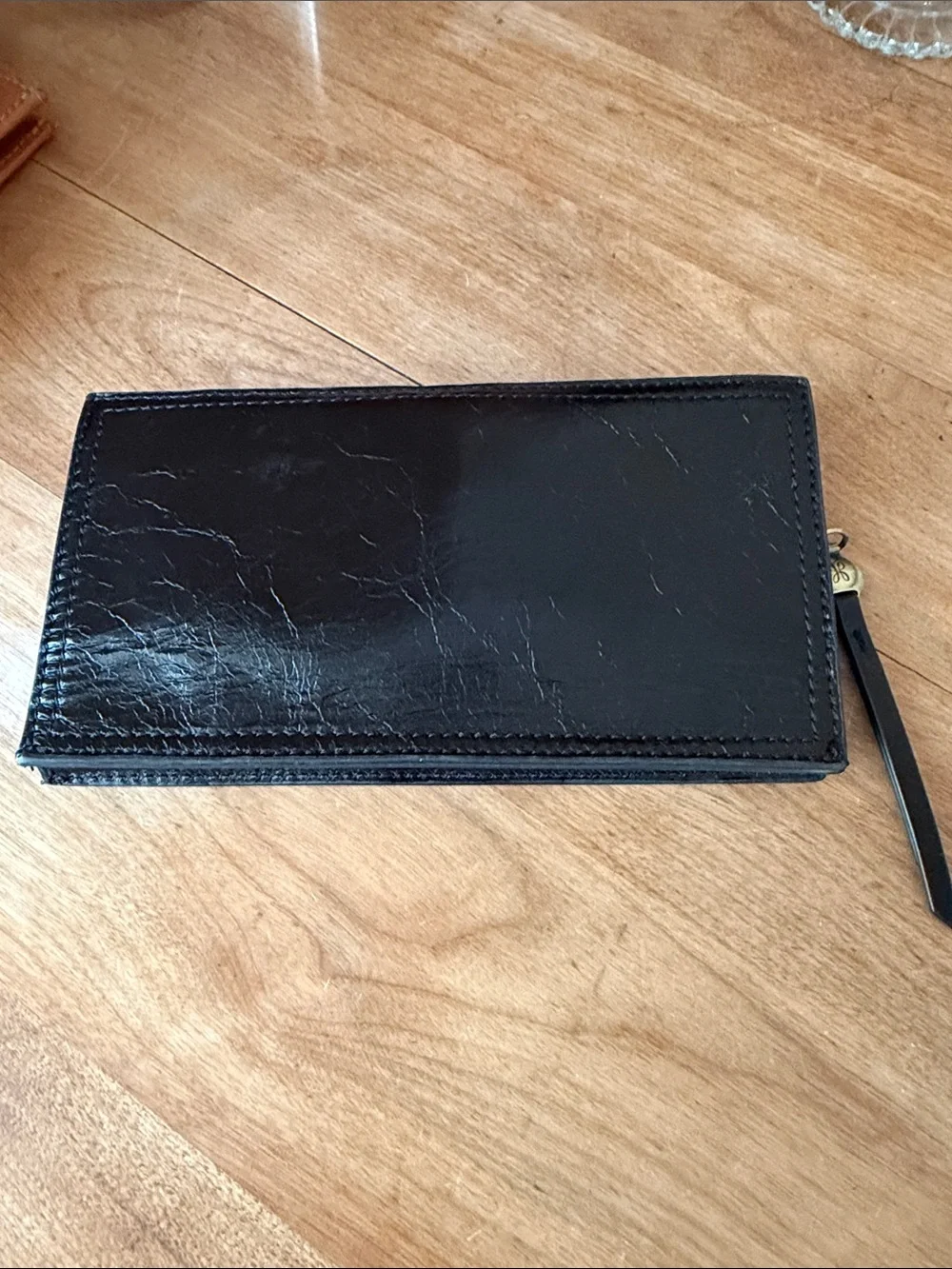 HOBO Black Patent Leather Long Wallet with Wrist Strap